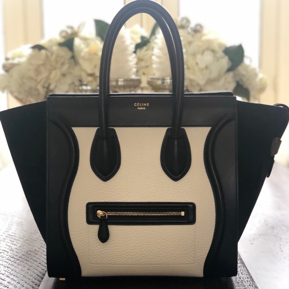 MINI LUGGAGE BAG IN BLACK & WHITE GRAINED CALFSKIN